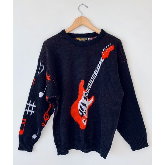 Vintage Sweaters - Rare Vintage 🎸 Albert Elovitz Guitar Knit Sweater